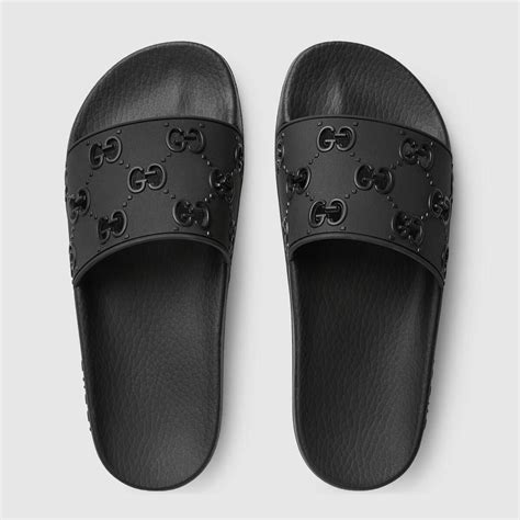 gucci black womens slides|all black Gucci slides women's.